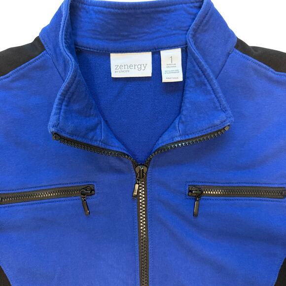Zenergy by Chico’s Jacket 1 (L) Royal Blue Black Zip Front Activewear Stretch - Picture 2 of 11